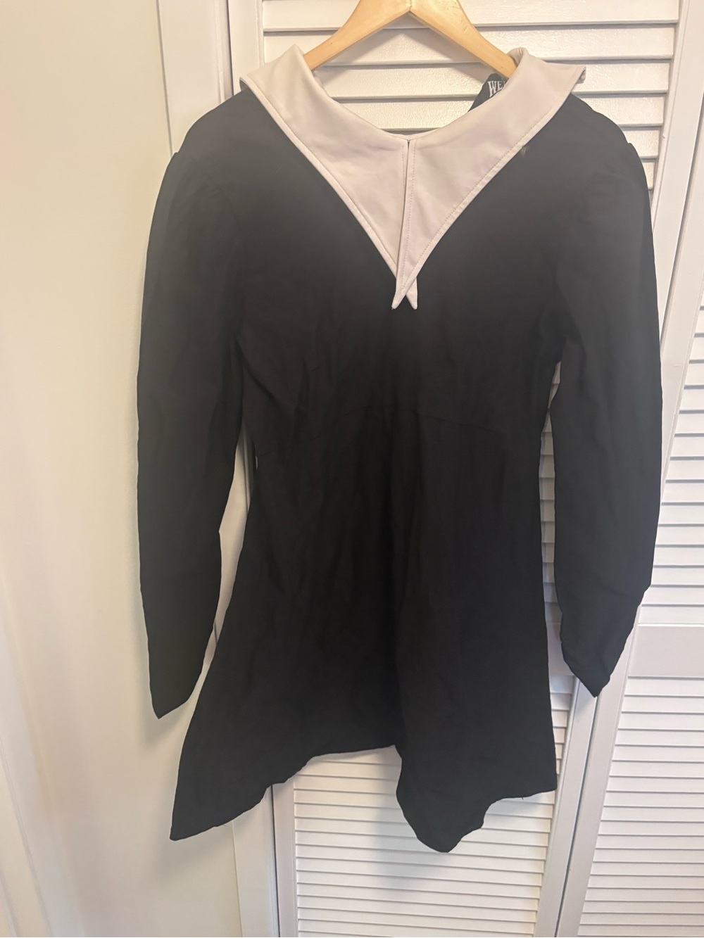 Killstar Black Long-Sleeve Dress with Cream V-Collar